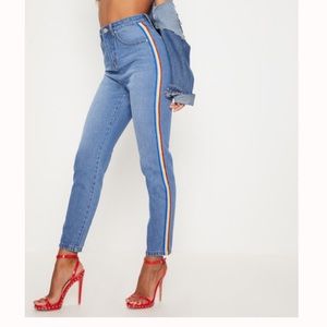 NWT Rainbow Side stripe Mom Jean